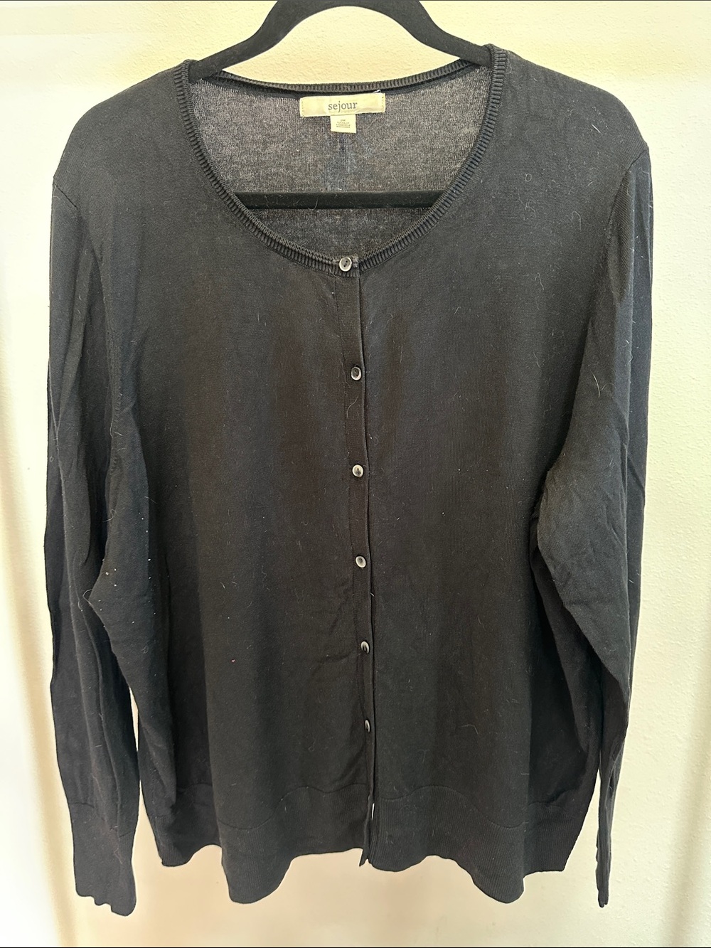 Sejour Black Button-Front Crewneck Cardigan